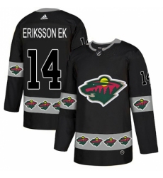 Men's Adidas Minnesota Wild #14 Joel Eriksson Ek Authentic Black Team Logo Fashion NHL Jersey