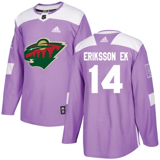 Men's Adidas Minnesota Wild #14 Joel Eriksson Ek Authentic Purple Fights Cancer Practice NHL Jersey Men's Adidas Minnesota Wild #14 Joel Eriksson Ek Authentic Purple Fights Cancer Practice NHL Jersey
