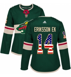 Women's Adidas Minnesota Wild #14 Joel Eriksson Ek Authentic Green USA Flag Fashion NHL Jersey Women's Adidas Minnesota Wild #14 Joel Eriksson Ek Authentic Green USA Flag Fashion NHL Jersey