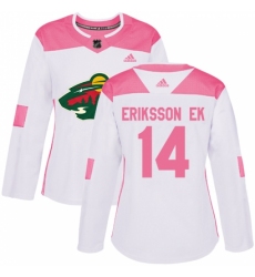 Women's Adidas Minnesota Wild #14 Joel Eriksson Ek Authentic White/Pink Fashion NHL Jersey