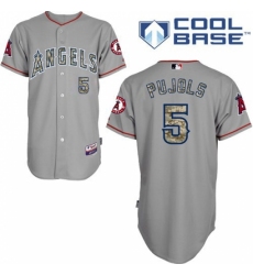 Men's Majestic Los Angeles Angels of Anaheim #5 Albert Pujols Authentic Grey USMC Cool Base MLB Jersey