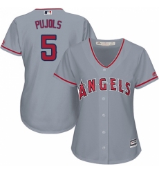 Women's Majestic Los Angeles Angels of Anaheim #5 Albert Pujols Replica Grey MLB Jersey
