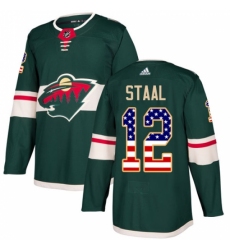 Men's Adidas Minnesota Wild #12 Eric Staal Authentic Green USA Flag Fashion NHL Jersey