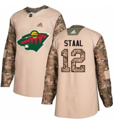 Youth Adidas Minnesota Wild #12 Eric Staal Authentic Camo Veterans Day Practice NHL Jersey