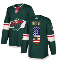 Men's Adidas Minnesota Wild #9 Mikko Koivu Authentic Green USA Flag Fashion NHL Jersey