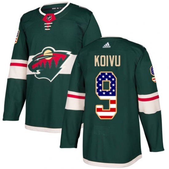 Men's Adidas Minnesota Wild #9 Mikko Koivu Authentic Green USA Flag Fashion NHL Jersey Men's Adidas Minnesota Wild #9 Mikko Koivu Authentic Green USA Flag Fashion NHL Jersey