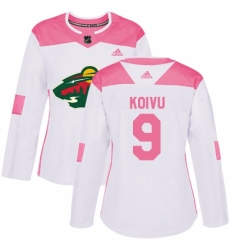 Women's Adidas Minnesota Wild #9 Mikko Koivu Authentic White/Pink Fashion NHL Jersey
