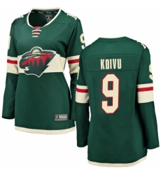 Women's Minnesota Wild #9 Mikko Koivu Authentic Green Home Fanatics Branded Breakaway NHL Jersey