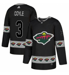 Men's Adidas Minnesota Wild #3 Charlie Coyle Authentic Black Team Logo Fashion NHL Jersey
