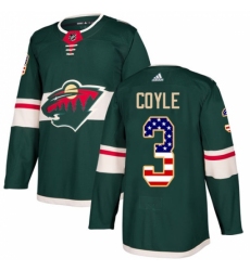 Men's Adidas Minnesota Wild #3 Charlie Coyle Authentic Green USA Flag Fashion NHL Jersey