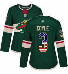 Women's Adidas Minnesota Wild #3 Charlie Coyle Authentic Green USA Flag Fashion NHL Jersey
