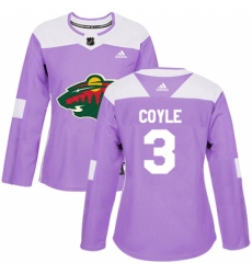 Women's Adidas Minnesota Wild #3 Charlie Coyle Authentic Purple Fights Cancer Practice NHL Jersey