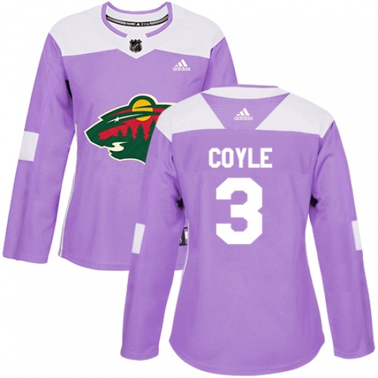 Women's Adidas Minnesota Wild #3 Charlie Coyle Authentic Purple Fights Cancer Practice NHL Jersey Women's Adidas Minnesota Wild #3 Charlie Coyle Authentic Purple Fights Cancer Practice NHL Jersey