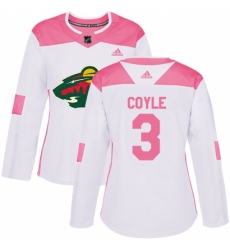 Women's Adidas Minnesota Wild #3 Charlie Coyle Authentic White/Pink Fashion NHL Jersey