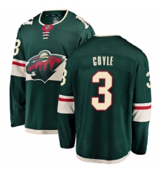 Youth Minnesota Wild #3 Charlie Coyle Authentic Green Home Fanatics Branded Breakaway NHL Jersey