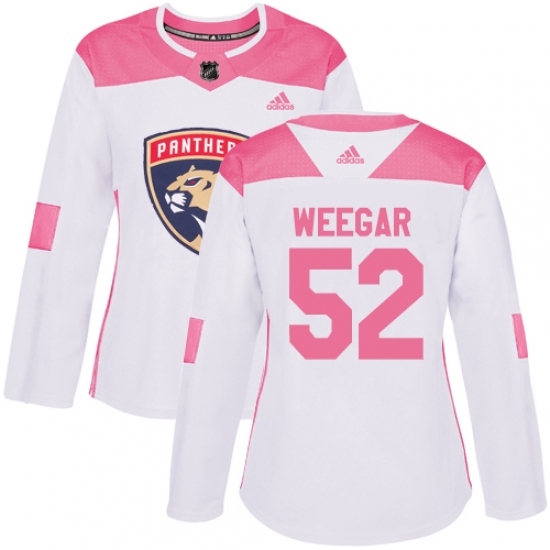 Women's Adidas Florida Panthers #52 MacKenzie Weegar Authentic White/Pink Fashion NHL Jersey Women's Adidas Florida Panthers #52 MacKenzie Weegar Authentic White/Pink Fashion NHL Jersey