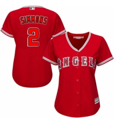 Women's Majestic Los Angeles Angels of Anaheim #2 Andrelton Simmons Replica Red Alternate MLB Jersey