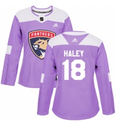 Women's Adidas Florida Panthers #18 Micheal Haley Authentic Purple Fights Cancer Practice NHL Jersey