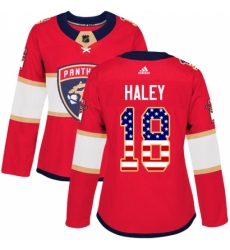 Women's Adidas Florida Panthers #18 Micheal Haley Authentic Red USA Flag Fashion NHL Jersey