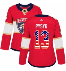 Women's Adidas Florida Panthers #13 Mark Pysyk Authentic Red USA Flag Fashion NHL Jersey