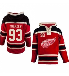 Men's Old Time Hockey Detroit Red Wings #93 Johan Franzen Premier Red Sawyer Hooded Sweatshirt NHL Jersey