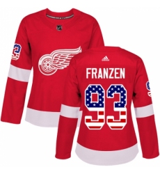Women's Adidas Detroit Red Wings #93 Johan Franzen Authentic Red USA Flag Fashion NHL Jersey