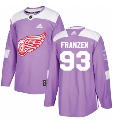 Youth Adidas Detroit Red Wings #93 Johan Franzen Authentic Purple Fights Cancer Practice NHL Jersey