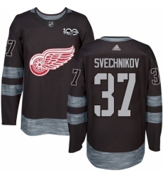 Men's Adidas Detroit Red Wings #37 Evgeny Svechnikov Authentic Black 1917-2017 100th Anniversary NHL Jersey