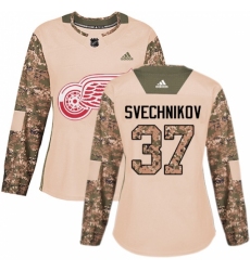 Women's Adidas Detroit Red Wings #37 Evgeny Svechnikov Authentic Camo Veterans Day Practice NHL Jersey