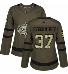 Women's Adidas Detroit Red Wings #37 Evgeny Svechnikov Authentic Green Salute to Service NHL Jersey