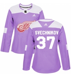 Women's Adidas Detroit Red Wings #37 Evgeny Svechnikov Authentic Purple Fights Cancer Practice NHL Jersey