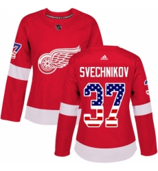 Women's Adidas Detroit Red Wings #37 Evgeny Svechnikov Authentic Red USA Flag Fashion NHL Jersey