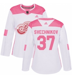 Women's Adidas Detroit Red Wings #37 Evgeny Svechnikov Authentic White/Pink Fashion NHL Jersey