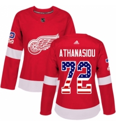 Women's Adidas Detroit Red Wings #72 Andreas Athanasiou Authentic Red USA Flag Fashion NHL Jersey