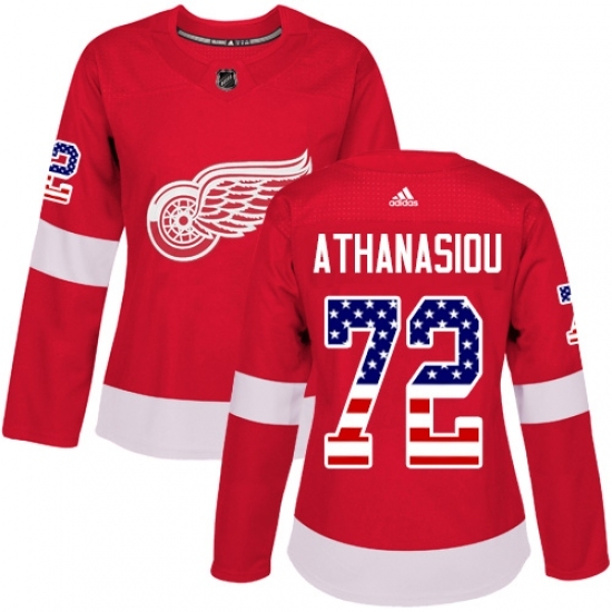 Women's Adidas Detroit Red Wings #72 Andreas Athanasiou Authentic Red USA Flag Fashion NHL Jersey Women's Adidas Detroit Red Wings #72 Andreas Athanasiou Authentic Red USA Flag Fashion NHL Jersey