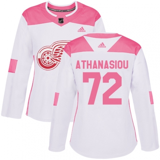 Women's Adidas Detroit Red Wings #72 Andreas Athanasiou Authentic White/Pink Fashion NHL Jersey Women's Adidas Detroit Red Wings #72 Andreas Athanasiou Authentic White/Pink Fashion NHL Jersey