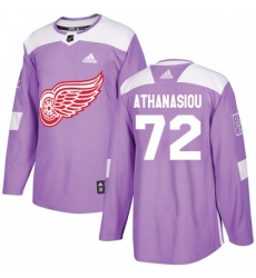 Youth Adidas Detroit Red Wings #72 Andreas Athanasiou Authentic Purple Fights Cancer Practice NHL Jersey