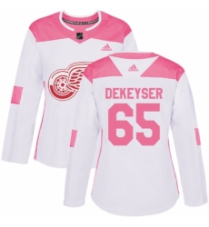 Women's Adidas Detroit Red Wings #65 Danny DeKeyser Authentic White/Pink Fashion NHL Jersey