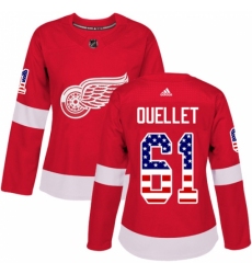 Women's Adidas Detroit Red Wings #61 Xavier Ouellet Authentic Red USA Flag Fashion NHL Jersey