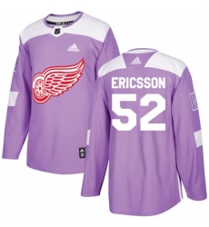 Men's Adidas Detroit Red Wings #52 Jonathan Ericsson Authentic Purple Fights Cancer Practice NHL Jersey