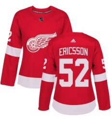 Women's Adidas Detroit Red Wings #52 Jonathan Ericsson Authentic Red Home NHL Jersey