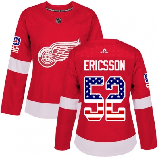 Women's Adidas Detroit Red Wings #52 Jonathan Ericsson Authentic Red USA Flag Fashion NHL Jersey Women's Adidas Detroit Red Wings #52 Jonathan Ericsson Authentic Red USA Flag Fashion NHL Jersey