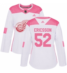 Women's Adidas Detroit Red Wings #52 Jonathan Ericsson Authentic White/Pink Fashion NHL Jersey