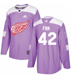 Men's Adidas Detroit Red Wings #42 Martin Frk Authentic Purple Fights Cancer Practice NHL Jersey