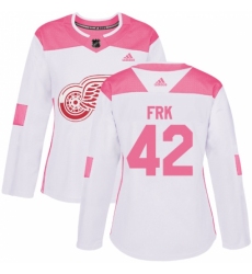 Women's Adidas Detroit Red Wings #42 Martin Frk Authentic White/Pink Fashion NHL Jersey