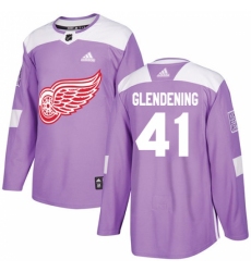 Men's Adidas Detroit Red Wings #41 Luke Glendening Authentic Purple Fights Cancer Practice NHL Jersey