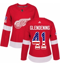 Women's Adidas Detroit Red Wings #41 Luke Glendening Authentic Red USA Flag Fashion NHL Jersey