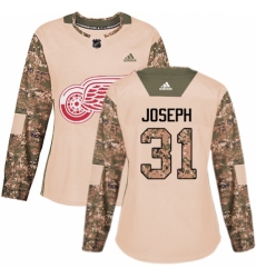 Women's Adidas Detroit Red Wings #31 Curtis Joseph Authentic Camo Veterans Day Practice NHL Jersey