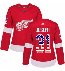 Women's Adidas Detroit Red Wings #31 Curtis Joseph Authentic Red USA Flag Fashion NHL Jersey