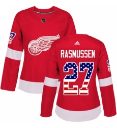 Women's Adidas Detroit Red Wings #27 Michael Rasmussen Authentic Red USA Flag Fashion NHL Jersey